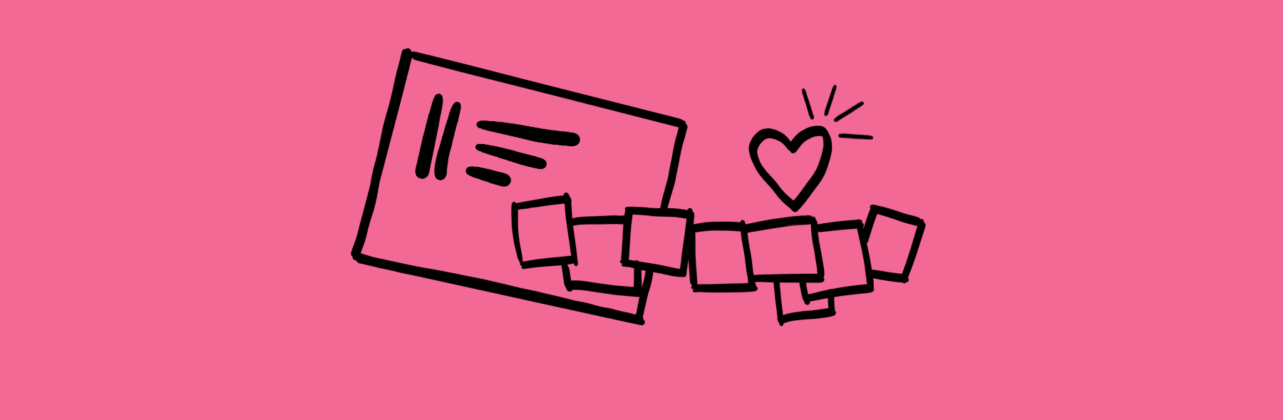 Illustrazione doodle con busta, post-it e cuore su sfondo rosa - Slide Queen